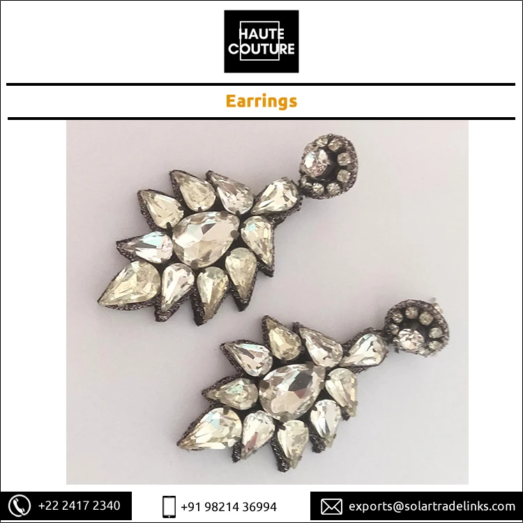 Handmade Silver Rhinestones & Drops by Best Indian Manufacturer Party Wear Drop Shape Crystal Earrings for Women