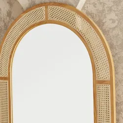 Dressing Mirror Glass with Ash Wood Veneer Natural Woven Rattan in natural light oak walnut ash color
