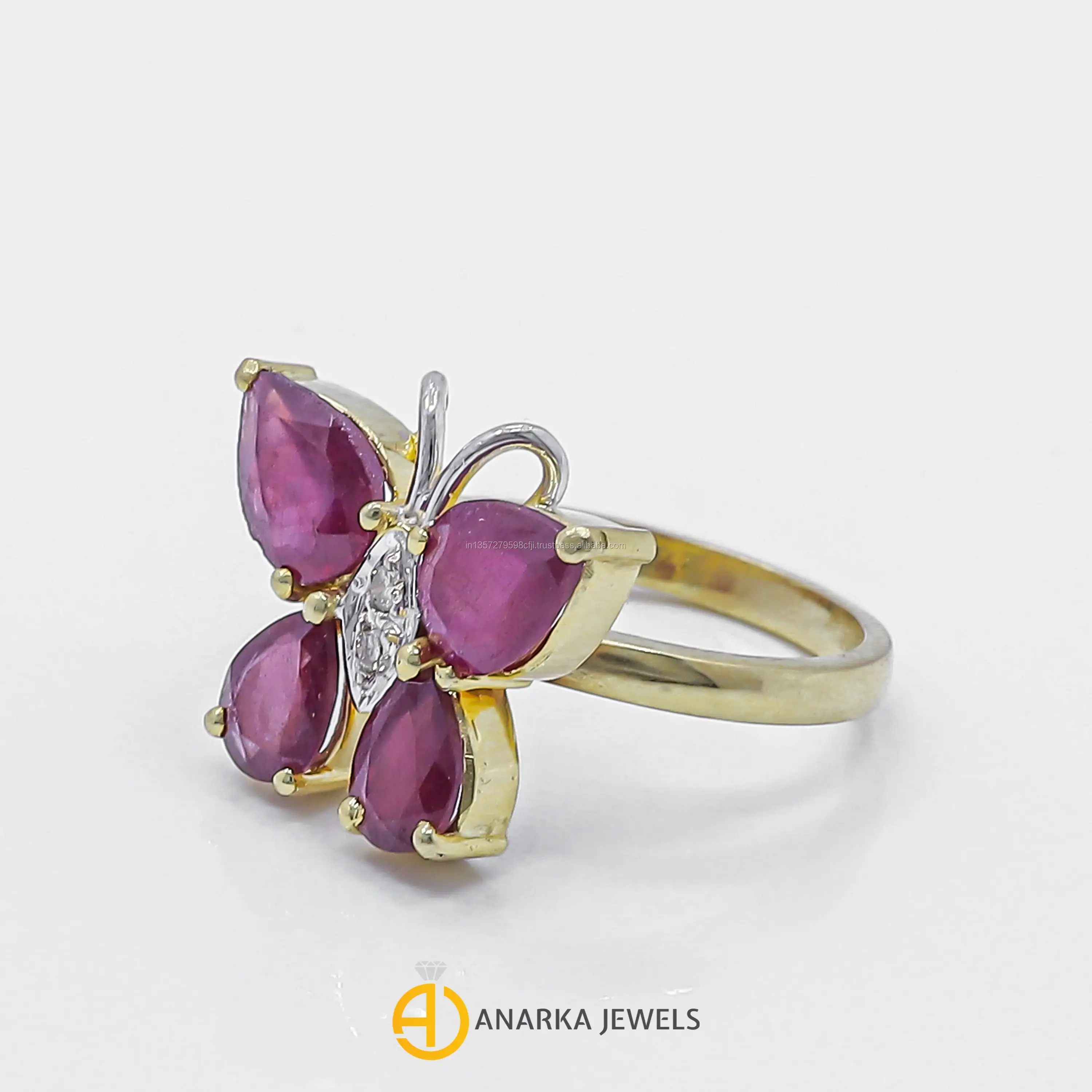 
Butterfly Design Pear Shape Ruby Gemstone 18K Yellow Gold Diamond Engagement Ring MMR-013 