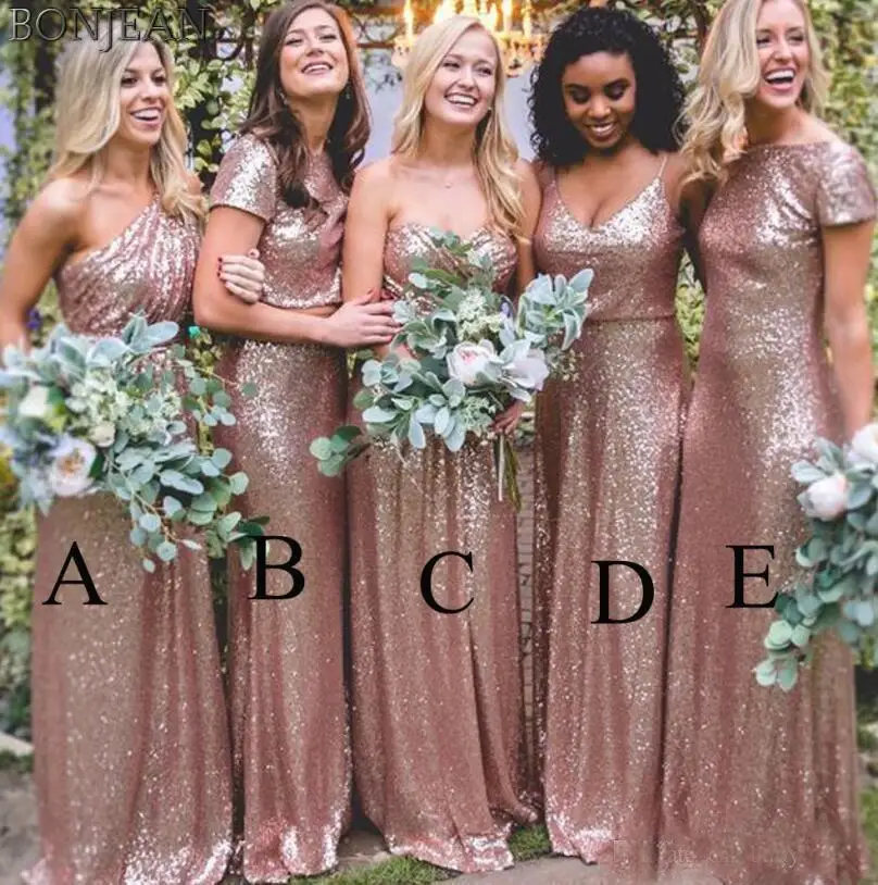Morili Rose Gold Sequins Bridesmaid Dress Long Junior Wedding Guest Dress For Wedding Party Brides Maid Dresses  MBLB516