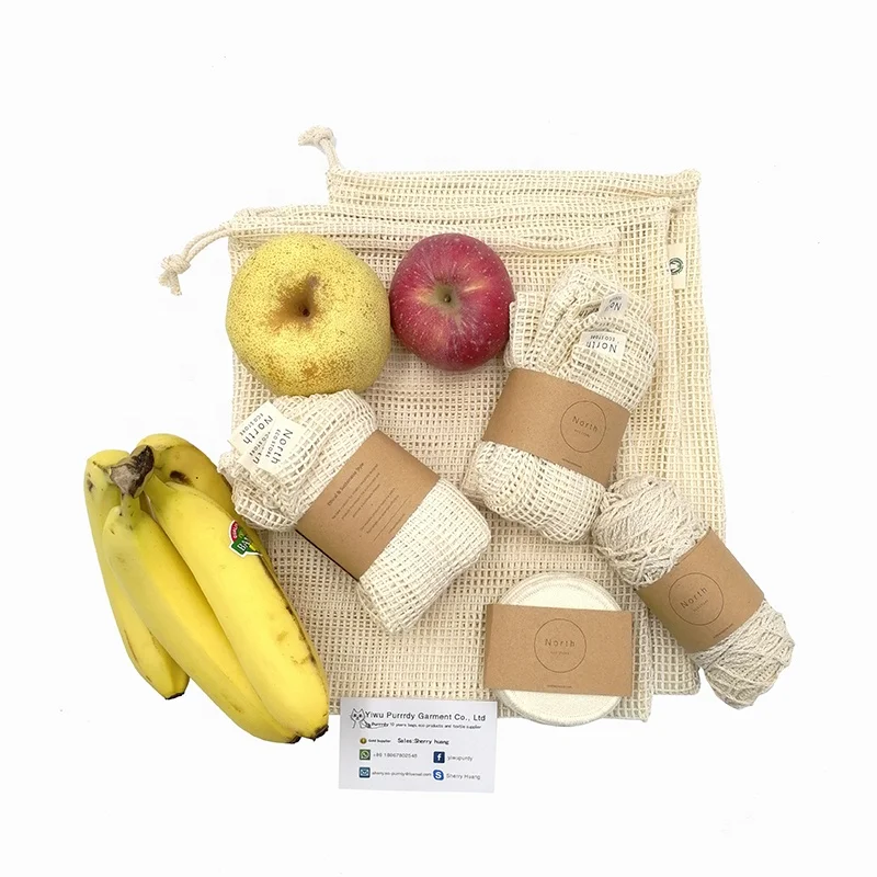 Sopurrrdy simple ecology washable and reusable grocery cotton mesh produce bag for vegetable and fruit