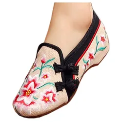 George Jimmy Chinese Vintage Design Shoes Embroidered Flats Cheongsam Light Color Outdoor Pumps for Women