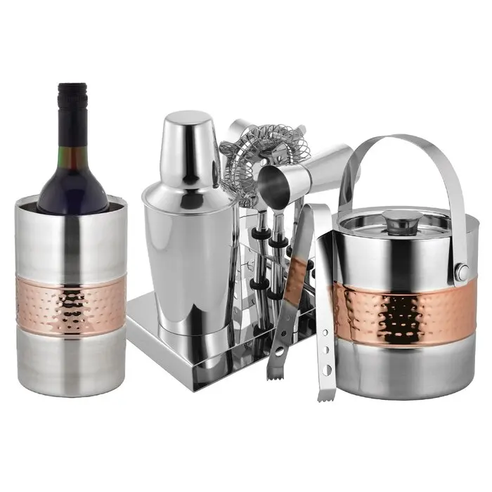 best seller bar tool set kit with nickel and copper plating stainless steel cocktail mixer wine tool set with wine cooler