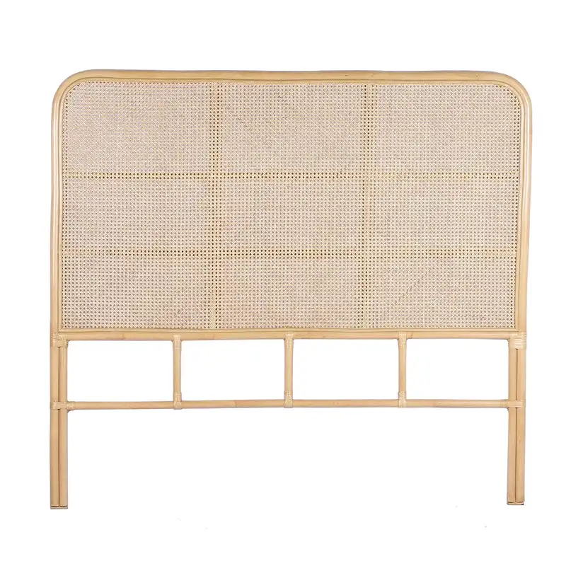 Wholesale Simple Rattan Headboard Bed Design Hotel HomeStay  Velvet Bed Frame Queen Double Wooden Bed