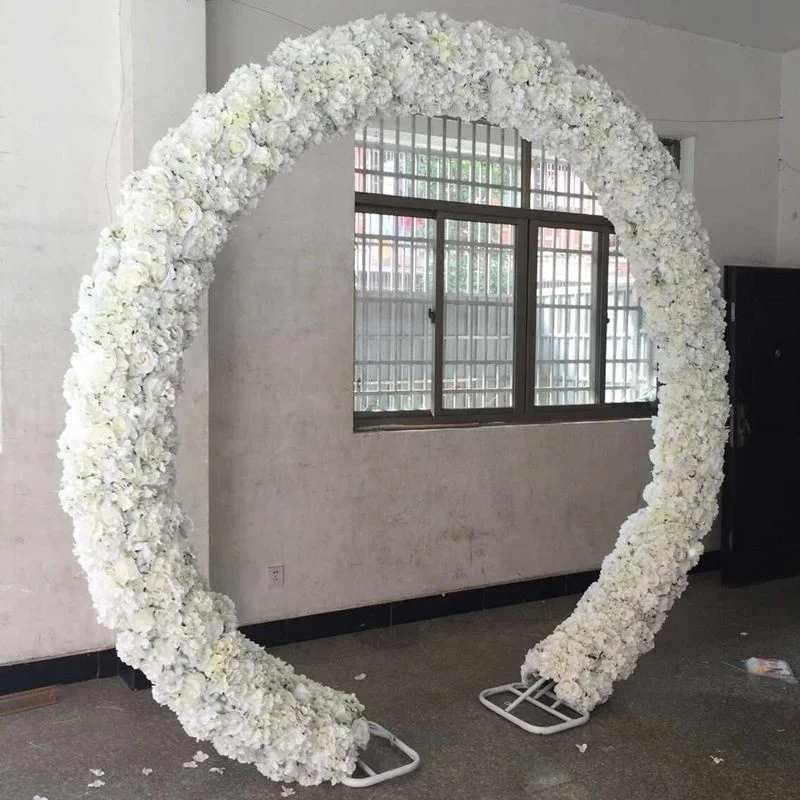 Factory sale round shape rose and hydrangea white wedding arch wholesale