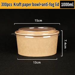 Get Free Sample 1000ml disposable kraft paper bowl biodegradable salad bowl coated with pe bops anti fog lid eco friendly