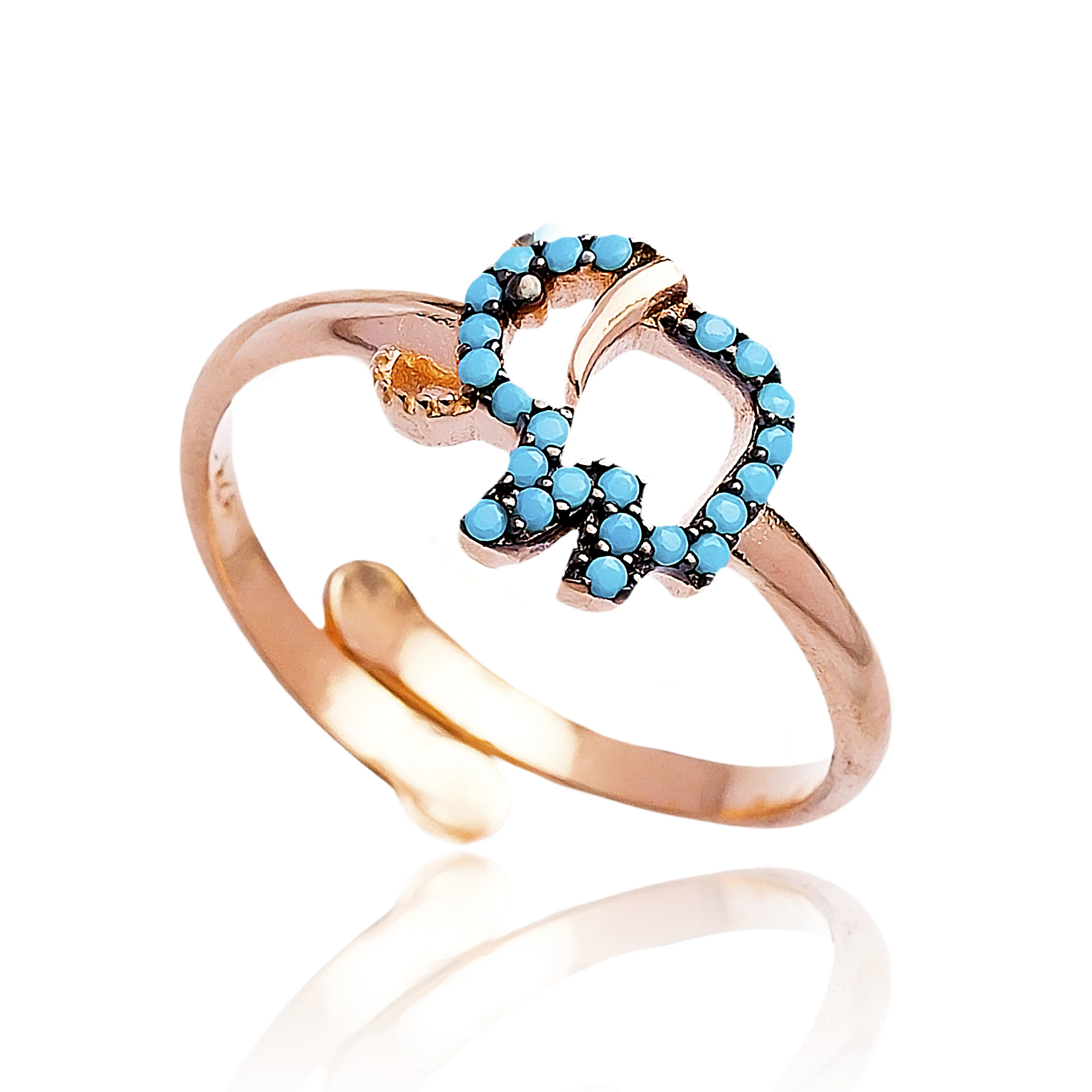 Turquoise Stone Elephant Design Adjustable Ring Wholesale Handmade 925 Sterling Silver Jewellery Trendy Fashion For Woman