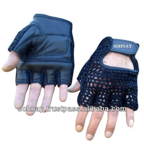 Bicycle Gloves Palm made by Leather, Knitted Crochet Back,
