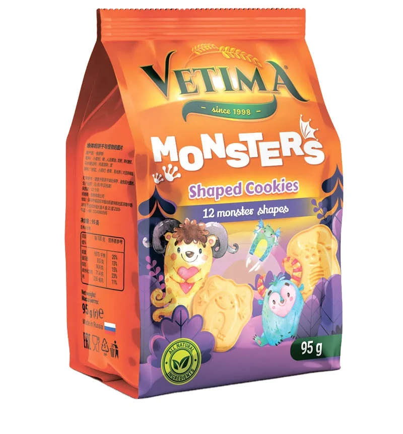 
Wholesale baby and children monsters shaped cookies crispy biscuits 
