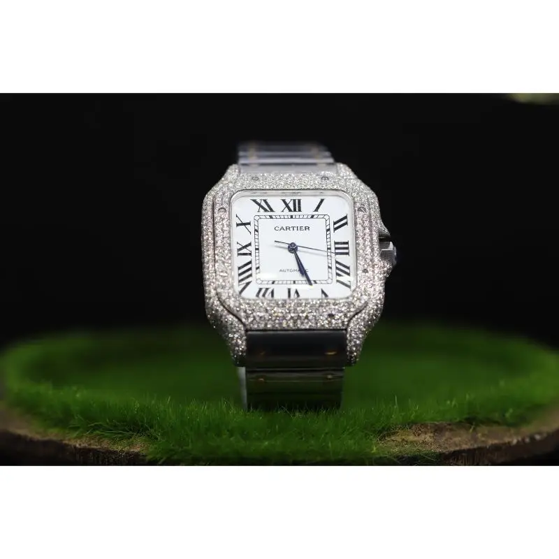 Наручные часы с бриллиантами белого/черного/серого цвета мужские из нержавеющей стали по производственной цене мужское кольцо