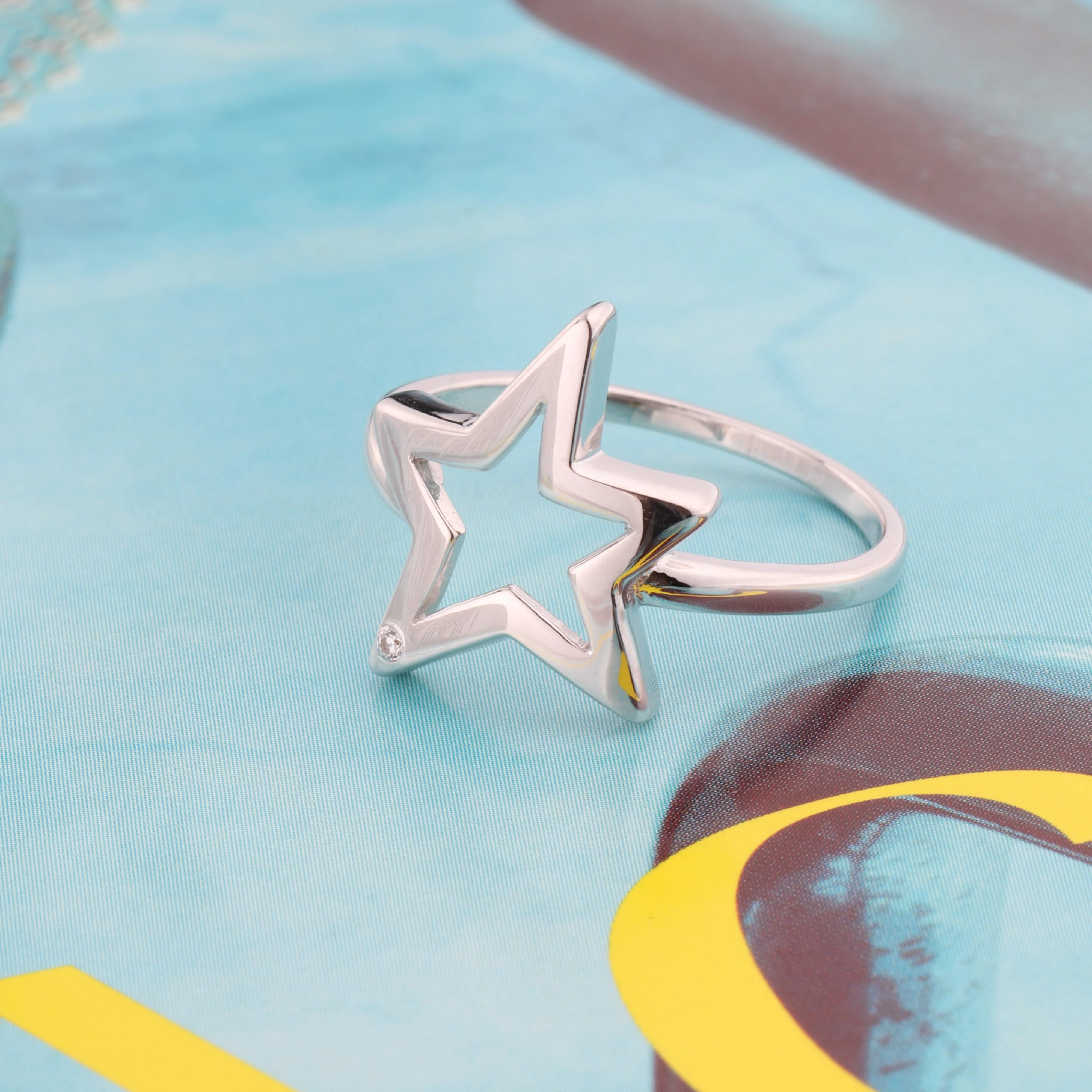 Sterling Silver Ring Star 925 Sterling Silver Ring Rhodium Plated Birthday Gift Silver Cubic Zirconia Ring 925 women
