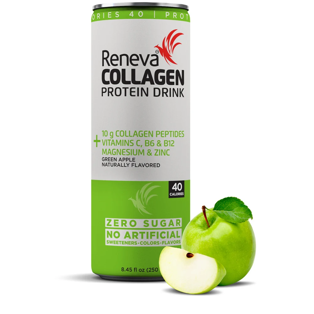 
Reneva Collagen Protein Drink 10g Collagen Peptides Electrolytes Vitamin C of Green Apple B12 B6 Zero Sugar 
