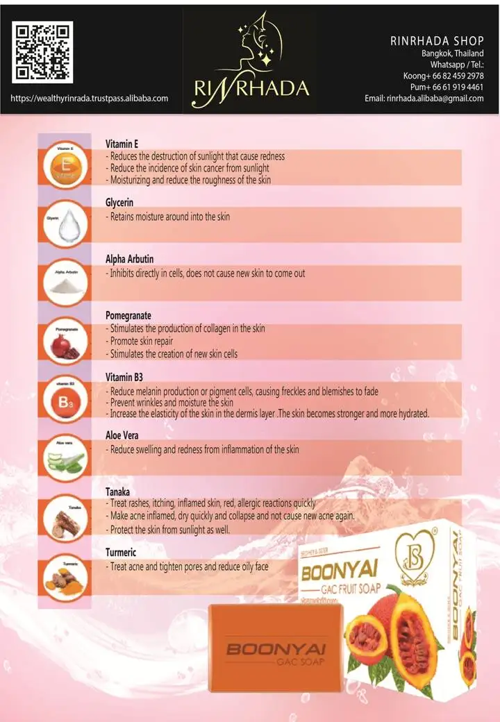 New Formulary White Herbal Anti Acne Boonyai Gac fruit soap From Thailand Manufacturer