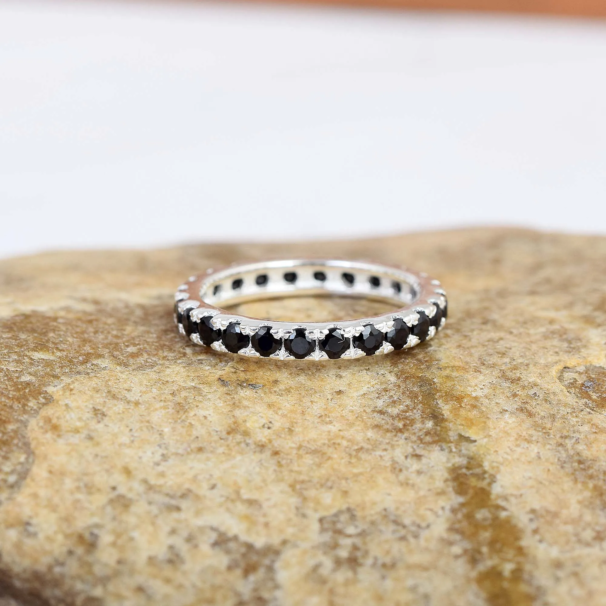 Customized Minimalist Jewelry Gemstone Full Eternity Band Marriage Rings Onyx Ring Set Black Stone Jewelry Wedding for Ladies