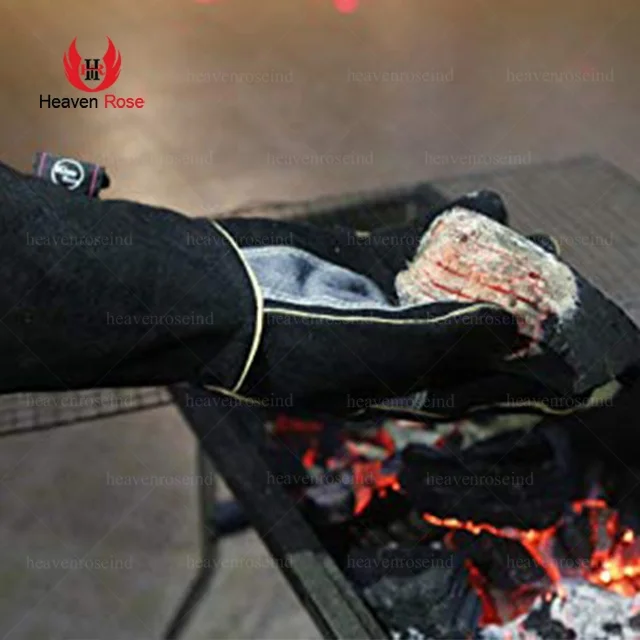 Heat Resistant-Gloves Heatproof Anti-skid Cowhide Leather Gloves With Long Sleeve