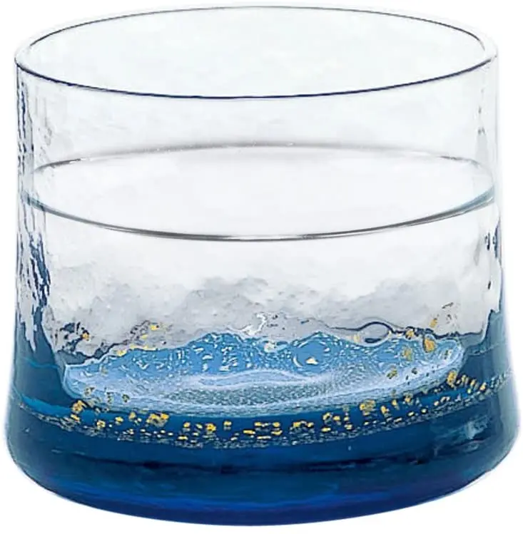 TOYO SASAKI GLASS hand made cold sake glass Yachiyo gama blue made in Japan. 10790