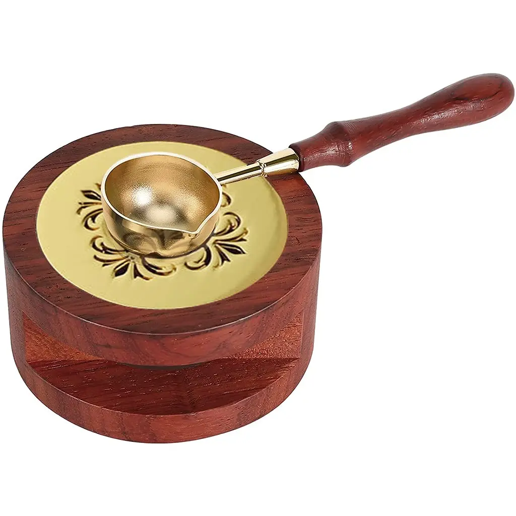 Fancy Design Brass Stamp Wax Seal Stove Wax Melting Warmer Stove Designer Wooden & Brass Port With Spoon