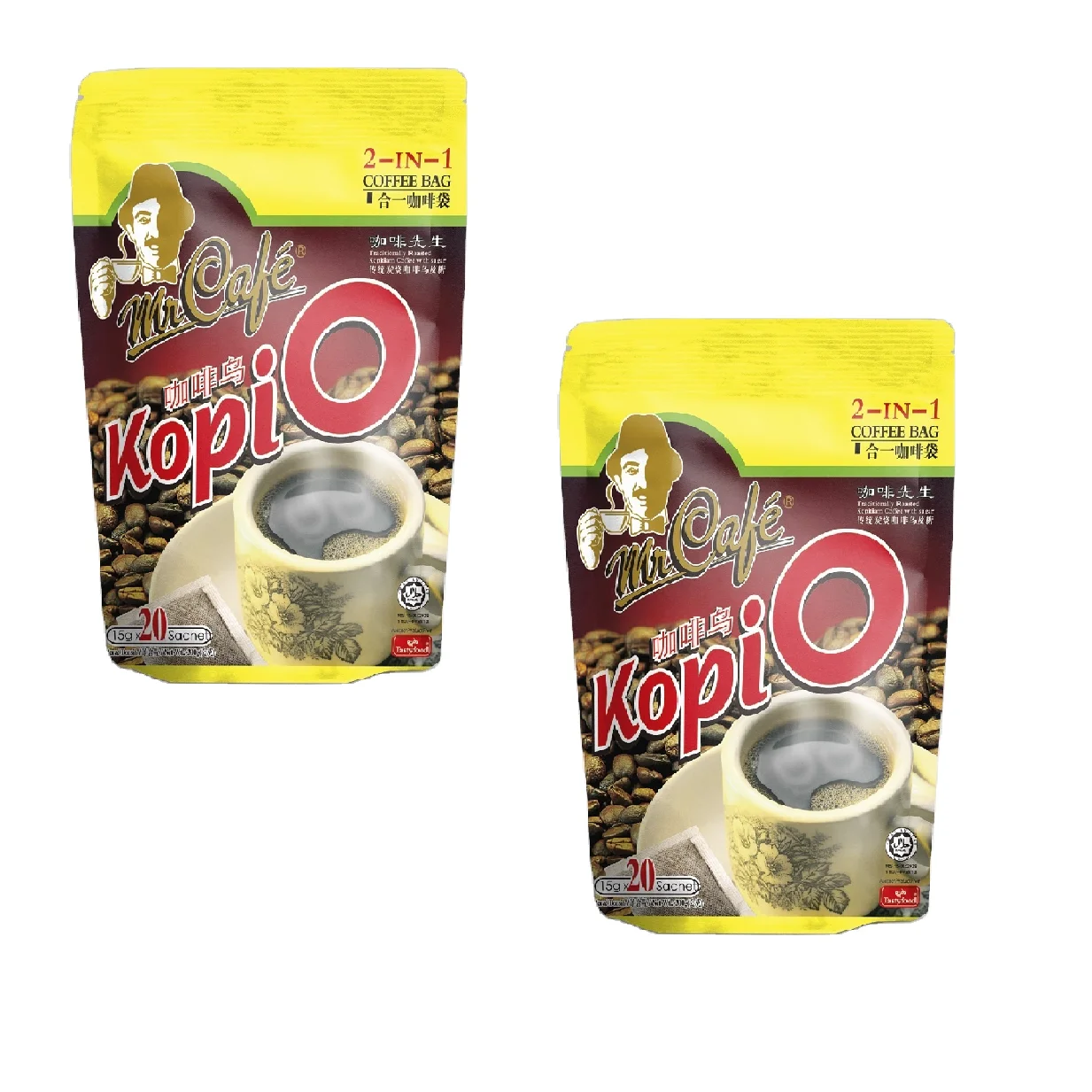 Best Selling Energize Caffeinated Mellow Breakfast Bag MR CAFE Instant Roasted Kopi O / 2 in 1 15g x 20s x 30p