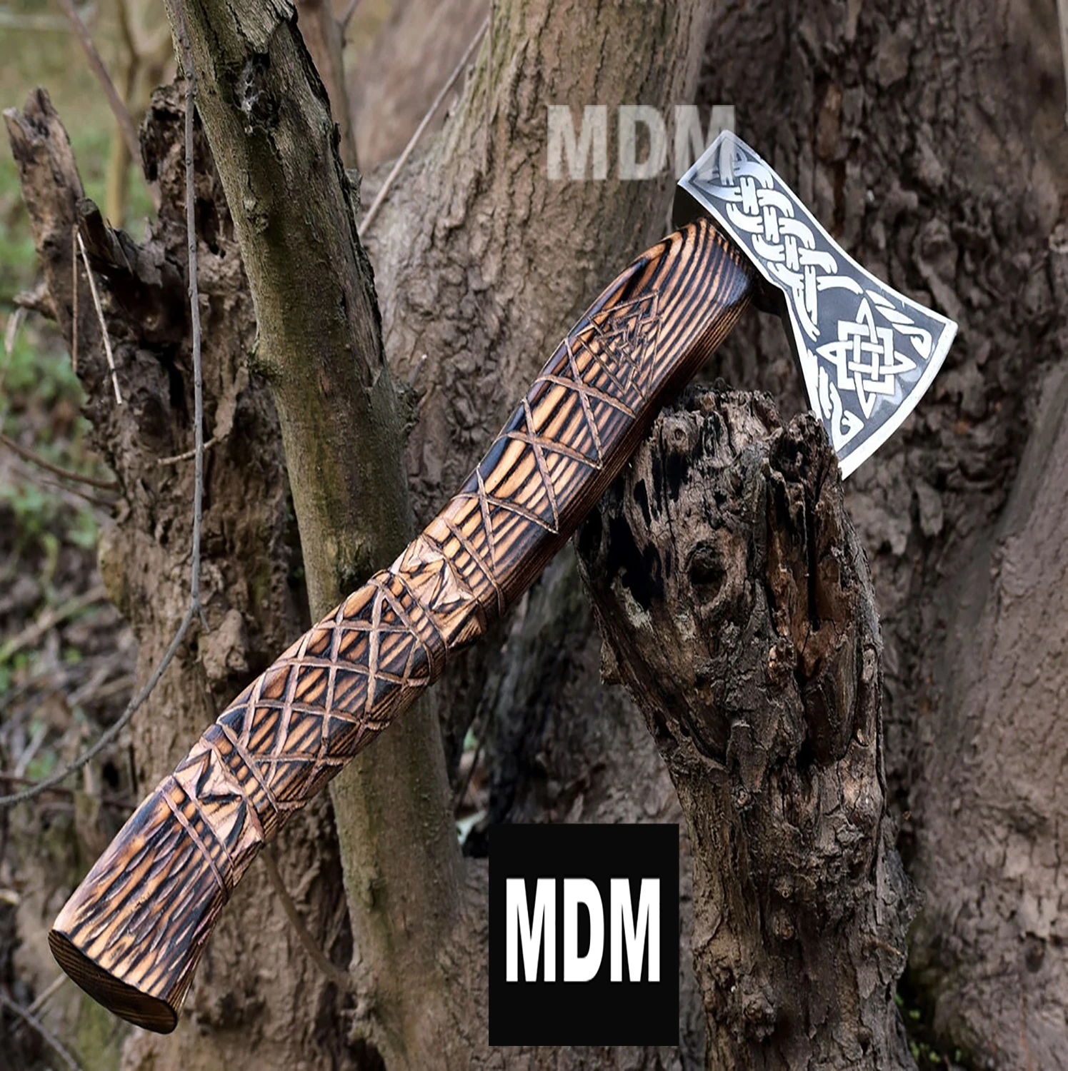 Custom Handmade Carbon Steel Viking Axe with Colored Handle with Leather Sheath