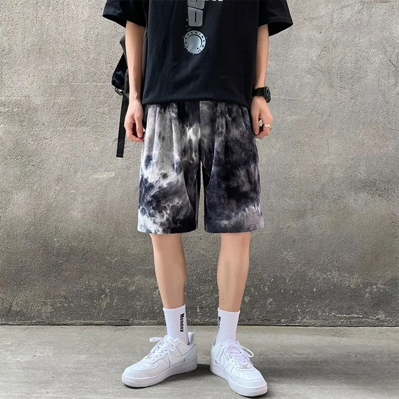  Шорты с принтом тай-дай Яркая молодежная повседневная одежда модная уличная средняя талия хип-хоп до колена пляжные