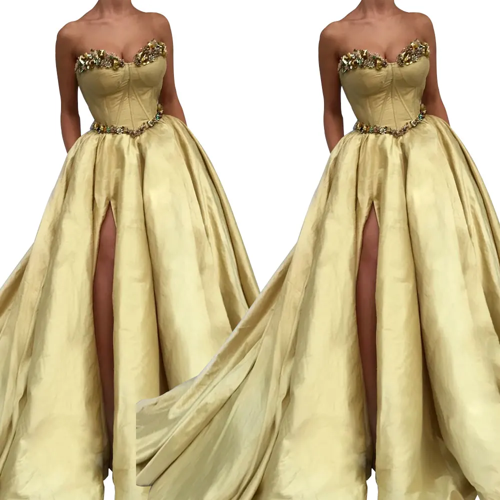 New Arrival Satin Fabric Evening Dress Patterns Ball Gown Elegant Lace Luxury Evening Gown