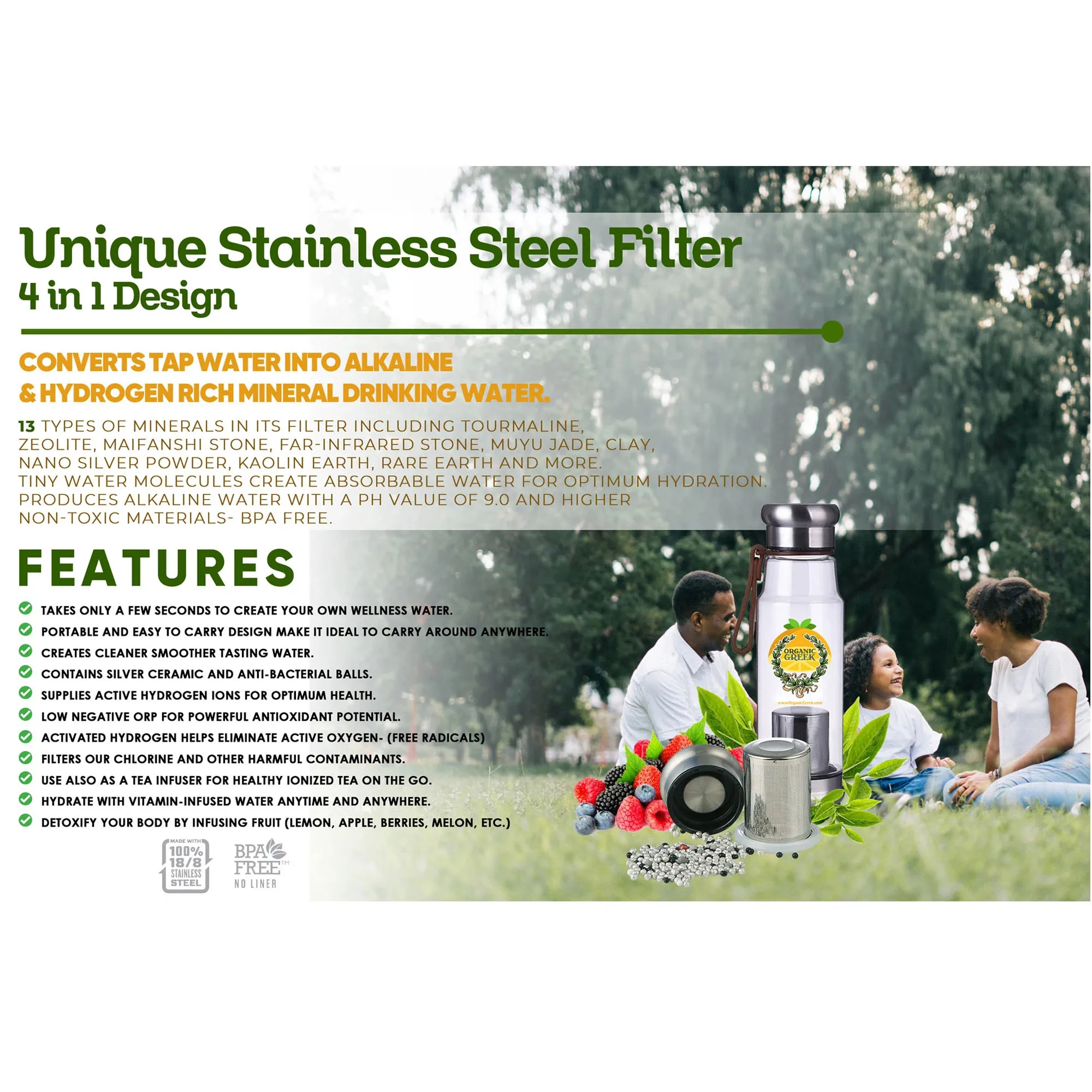 
Organic Greek Calcium And Vitamin D 500mg + Vitamin Bottles Hydrogen Alkaline Generator Water Stainless Steel filter 