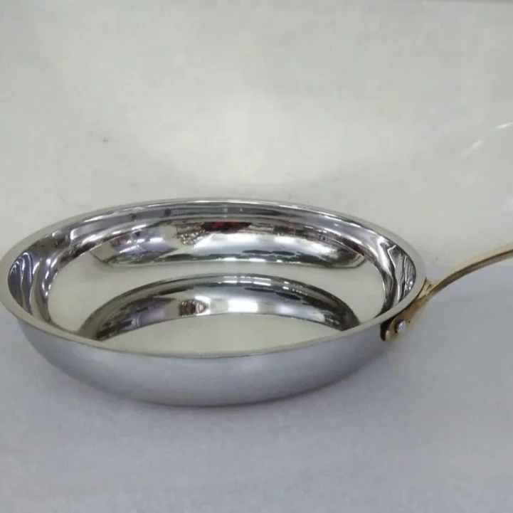 Stainless Steel Metal Round Shape Sauce Pan Serving Bowl With Big Brass Handle HORECA