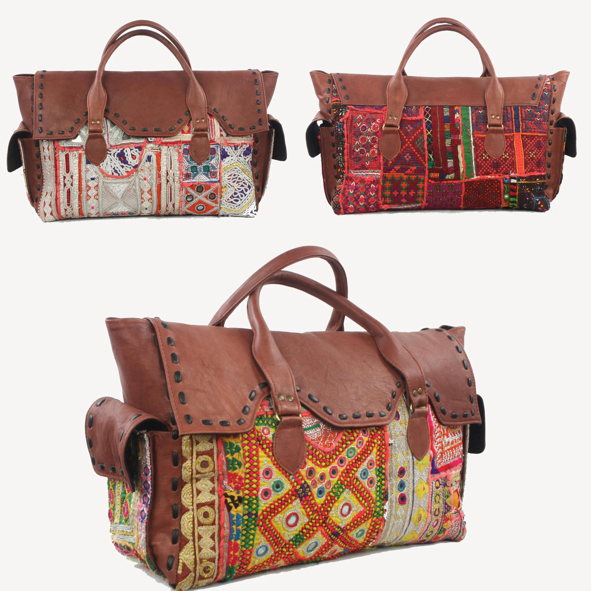Wholesale Stock Lot Indian Mirror Work Vintage Hand Embroidered Banjara Leather Handbags