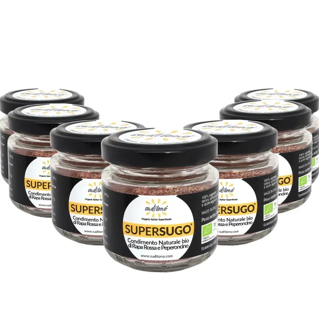 Stock 30 pieces - Organic pasta sauce in powder RED BEETROOT CHILI PEPPER -  SUPERSUGO Italian condiment