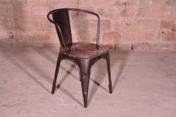 Vintage Industrial Restaurant Garden Outdoor Furniture  Wooden Seat Stackable Metal Iron Dining Chairs