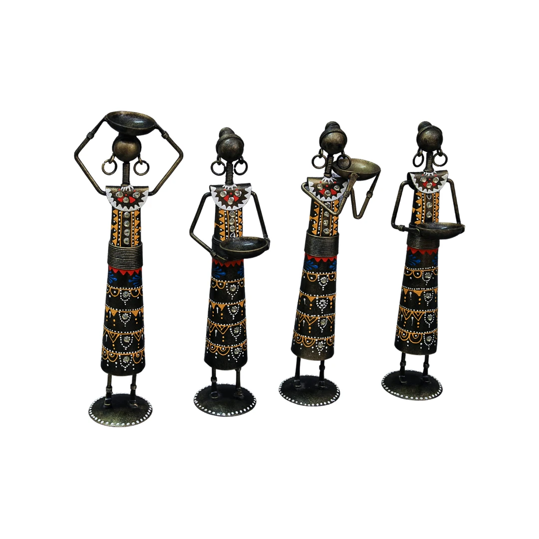 lady farmer multicolour 4 doll Set Newest Amazon Hot Selling Custom  Decorative Metal Luxury Party Office Home Table decoration