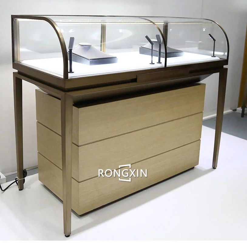 CustomizeCustomized High End Luxury Glossy Jewelry Floor Wooden Display Counter for Shops Showcase for Jewelry Store and Counter