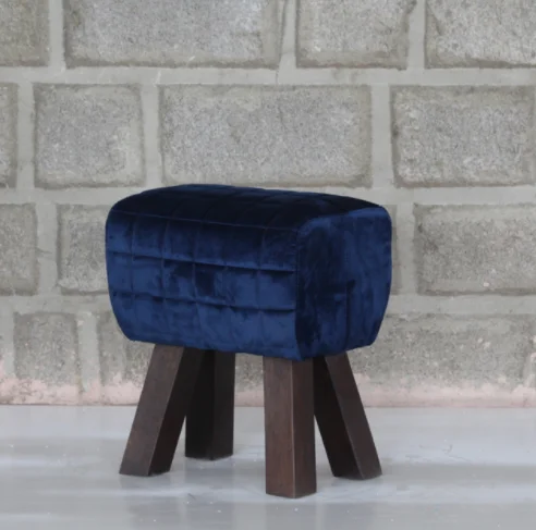 Trendy Design Wooden Leg Velvet Seat Stool New Arrival Decorative Navy Blue Seat Stool Home Hotel Restaurant