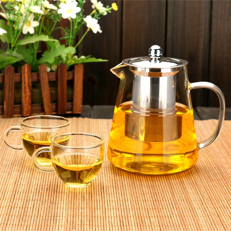 Glass Teapot With Infuser  Clear Refractory Glass Flower Tea Pot Handle Bottles Kettle Teapot