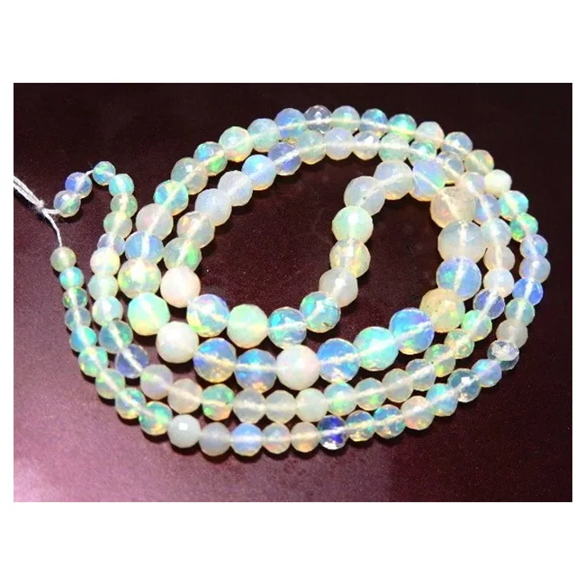 Natural Ethiopian Opal Faceted Round Ball Beads Size 3 to 5mm 14 Inches Strand Ethiopian Opal Beads at Best Price in India