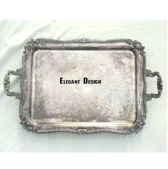 Brass Caddy Serving Tray Hexagon Shape Silver Plated Excellent Quality Newest Designed Special Ornate Brass Serving Tray