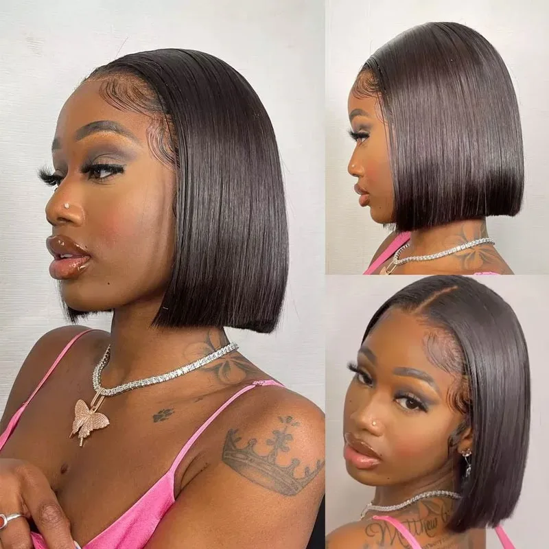 Wholesale Prices Virgin Cuticle Aligned Straight Glueless Peruvian Hair Full Lace Front Pixie Cut Short Human Hair Bob Wigs