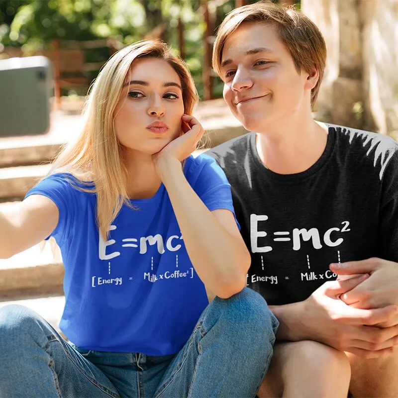Customised Funny Math Energy Equal Milk Add Square Coffee Relativity Design Cotton T shirt EU Size