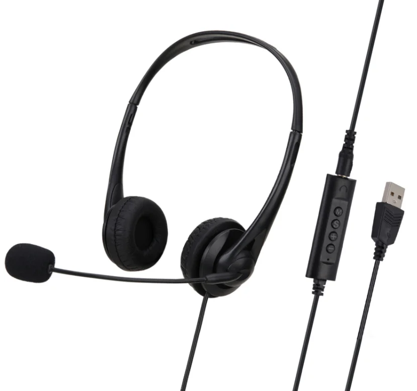 wired computer USB headphones call center headsets for microphone light weight for office /Skype