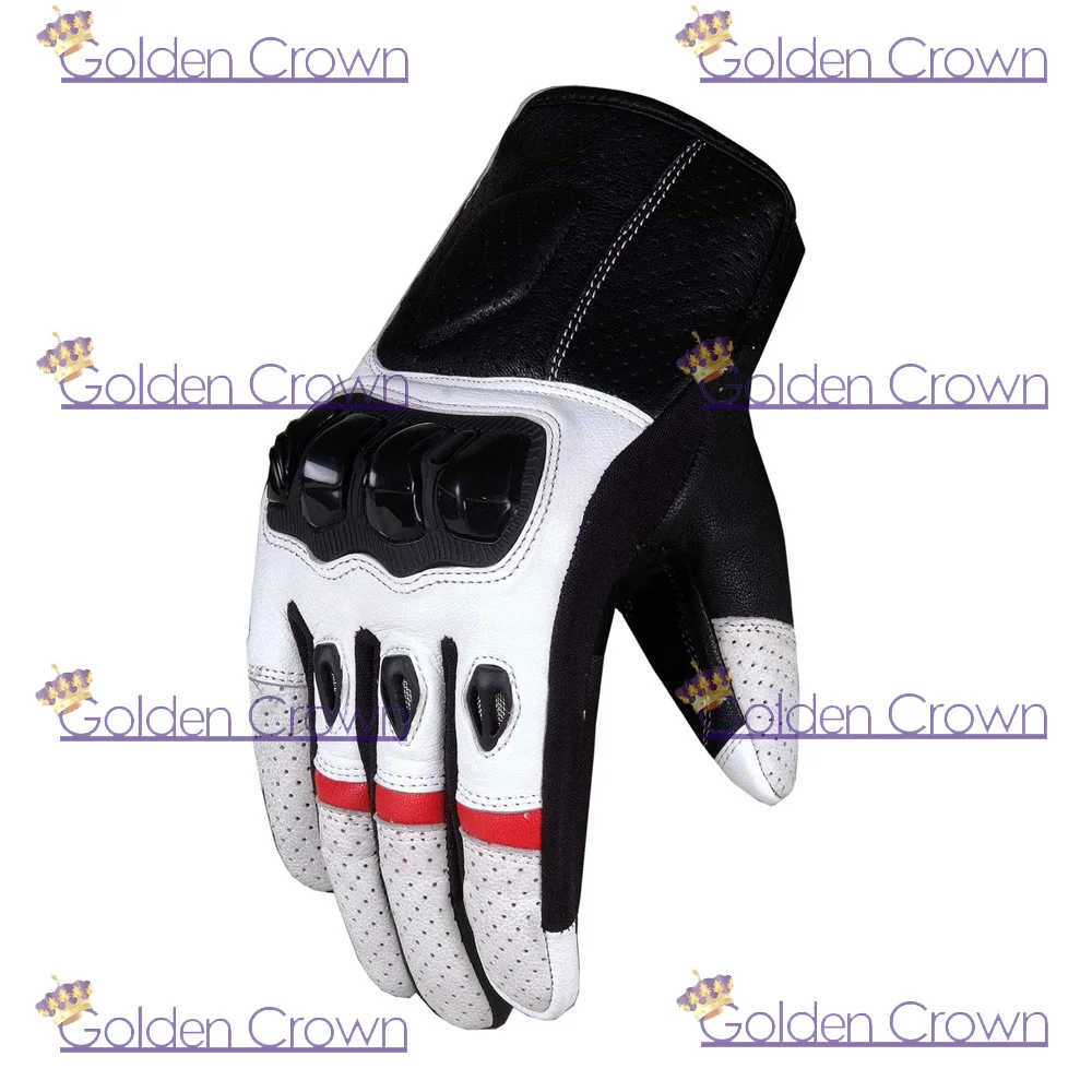 Men Motorcycle Protective Premium Leather Street Cruiser White Biker Gloves