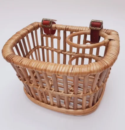 Eco-friendly Rattan front bicycle basket, bike basket with cup holder