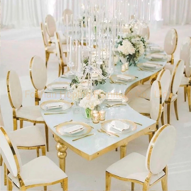 Stainless steel chair Foreign gold-plated dining table and chairs Custom gold hotel restaurant chair wedding furniture