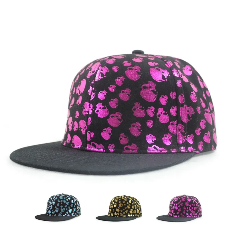 Unisex printed multi color hip-hop adult skull snap back cap