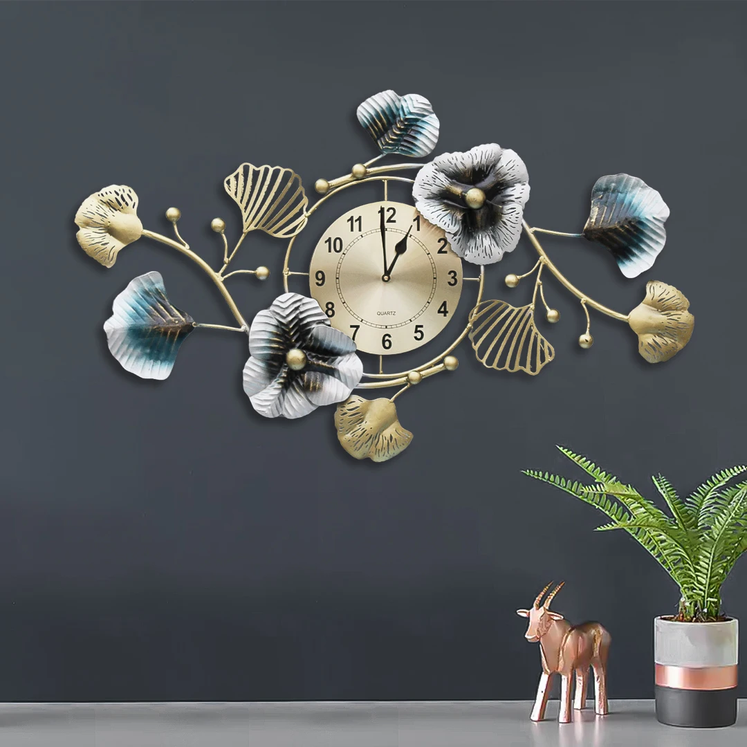 Newest Amazon Hot Selling Custom Design Decorative Metal FLOWER TIME HORIALVintage Design Antique Clock for Home Art Decoration