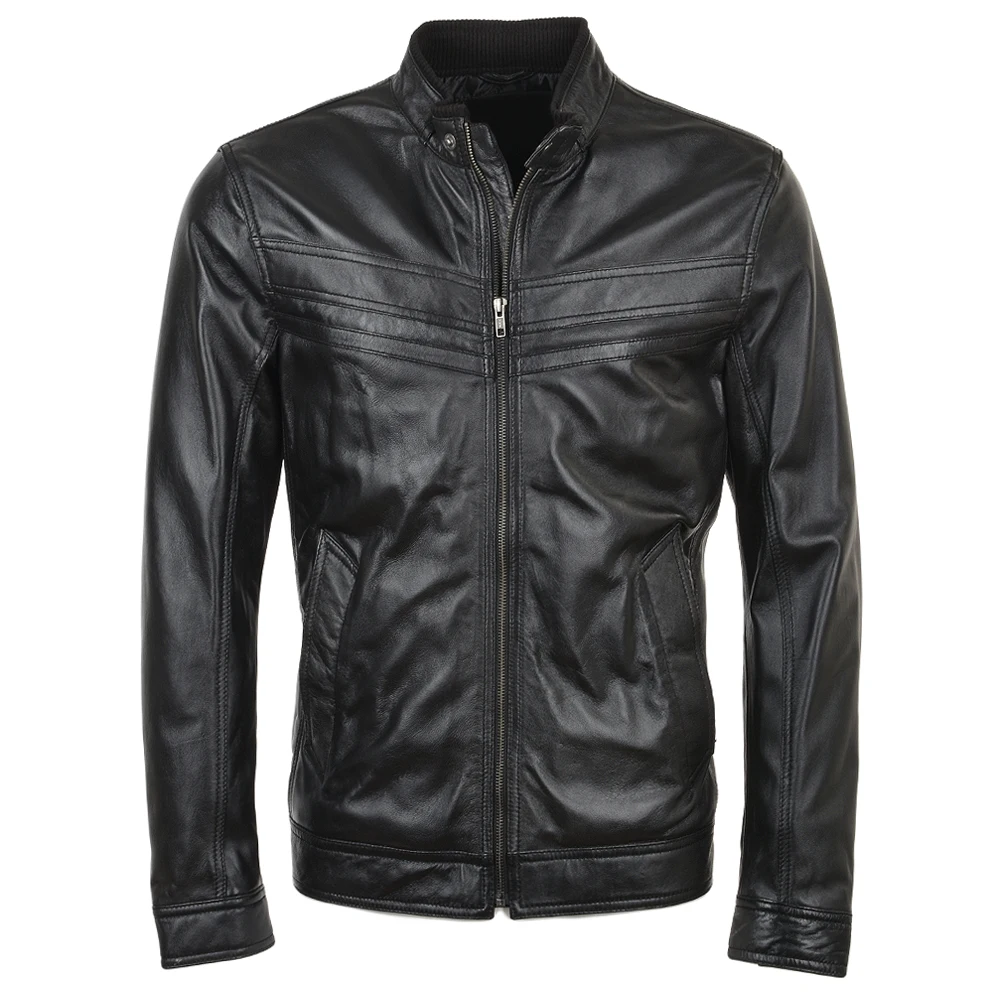 
Mens Wholesale Genuine Slim Fit Black Leather Jacket For Sale 