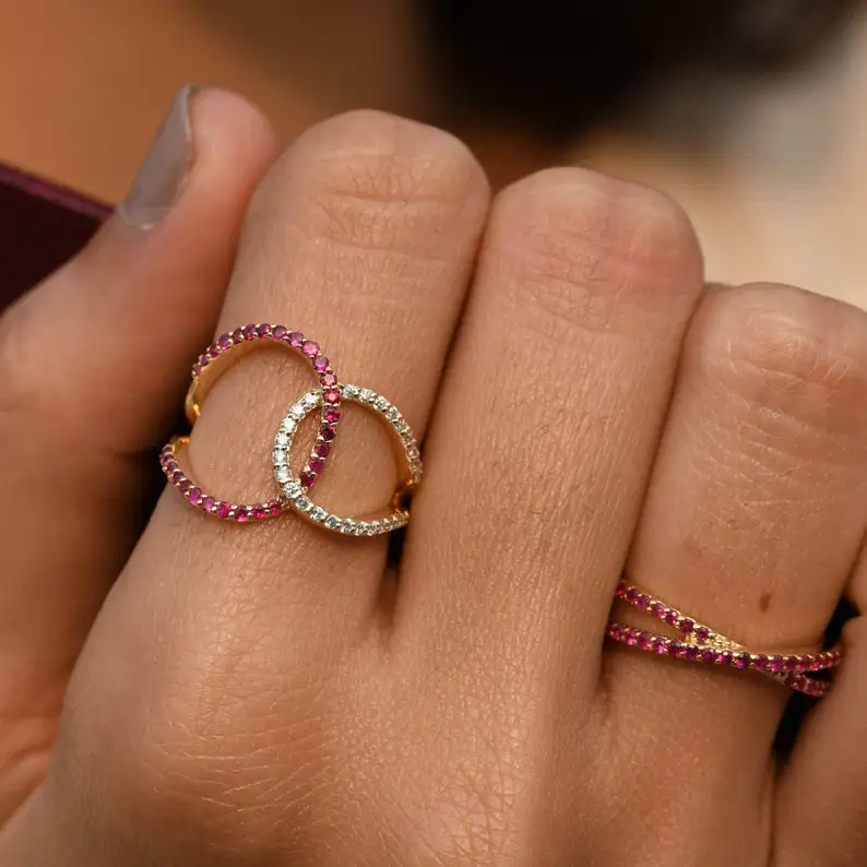 Gifted Ring 14k Solid Gold Natural Ruby Diamond Engagement Ring Gold Wedding Ring Diamond Band Wholesale Gold Jewelry