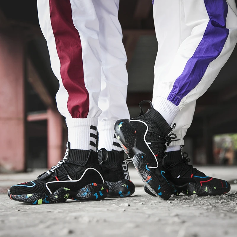 2023 Factory Wholesale Big size 35-47 Fashion Trendy Men Walking Shoes High Top Lace-up Socks Casual  Shoes Men Sneakers