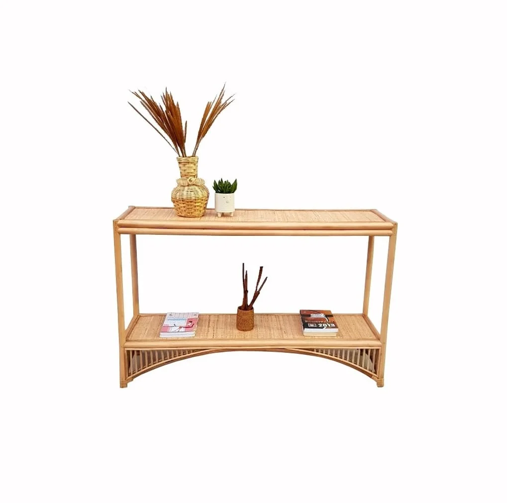 Hand Woven Mid Century Folded Natural Color Rattan Plywood Antique Kitchen Dining KANSA CONSOLE TABLE