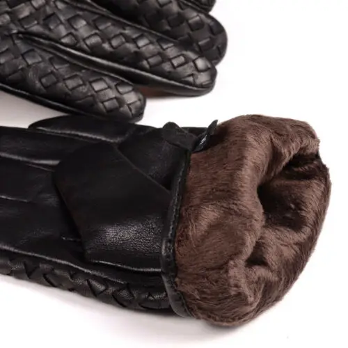 Daily life comfortable Fashion Glove smartphone men unlined deer skin driving leather Woven Button Gloves Short Glove