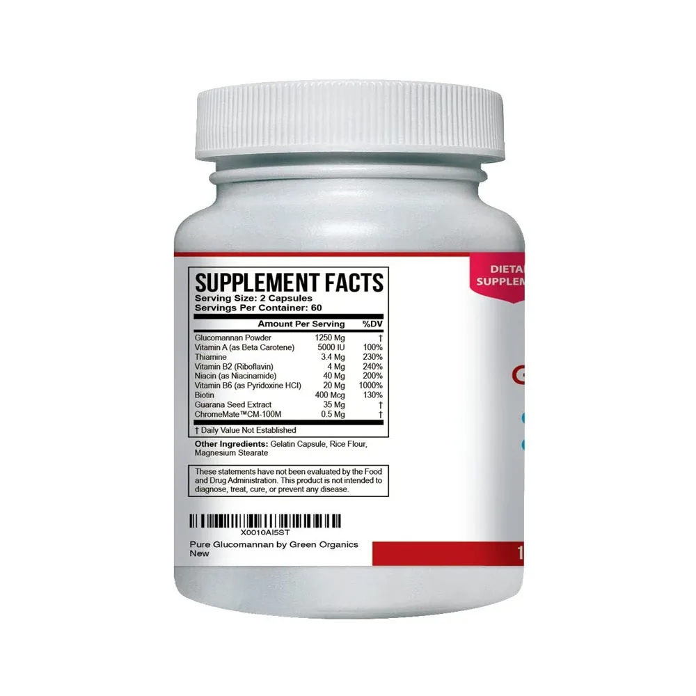 Зеленые органические капсулы глюкоманана порошок корня конжака поддержка потери веса подавления аппетита 120 капсул